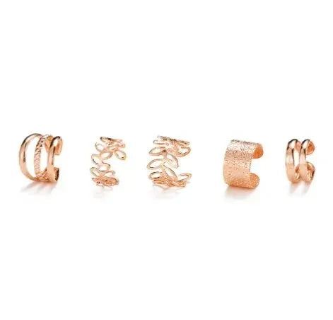 5pcs;Silver Color Leaves Clip Earrings for Women Men Creative Simple C Ear Cuff Non-Piercing Ear Ear Clip Set Trend Jewelry Gift