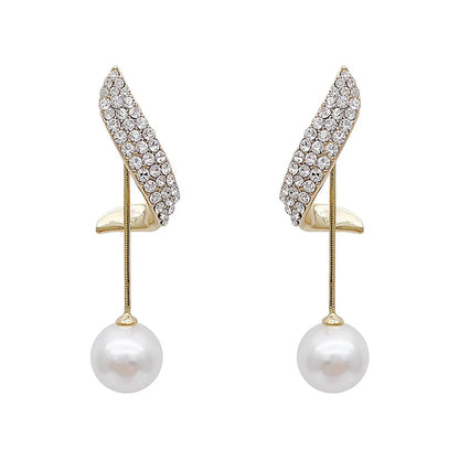 2 fashionable and gorgeous women's long diamond inlaid pearl geometric earrings, party and dinner party accessories